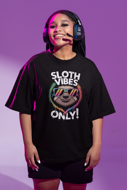 Sloth Vibes ONLY! Cool Face Sloth - Unisex Adult Freestyler Heavy Oversized Short Sleeve T-Shirt ST/St SH