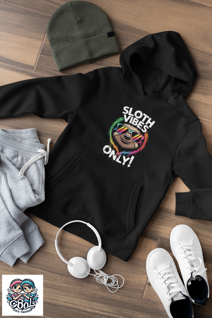 Sloth Vibes ONLY! Cool Face Sloth - Kids Hoodie Pullover Organic - Mini Cruiser Hoodie 2.0 PCS/PCS