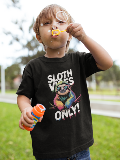 Sloth Vibes ONLY! Sloth - Unisex Kids' Short-Sleeve T-Shirt, Organic Cotton, High-Quality, Durable T-Shirt Kids BC SH
