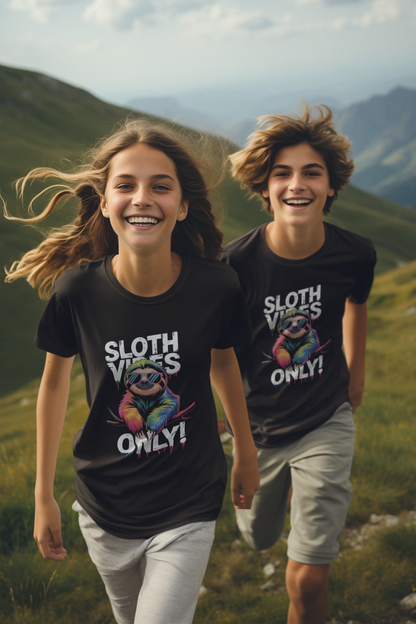 Sloth Vibes ONLY! Sloth - Unisex Kids' Short-Sleeve T-Shirt, Organic Cotton, High-Quality, Durable T-Shirt Kids BC SH