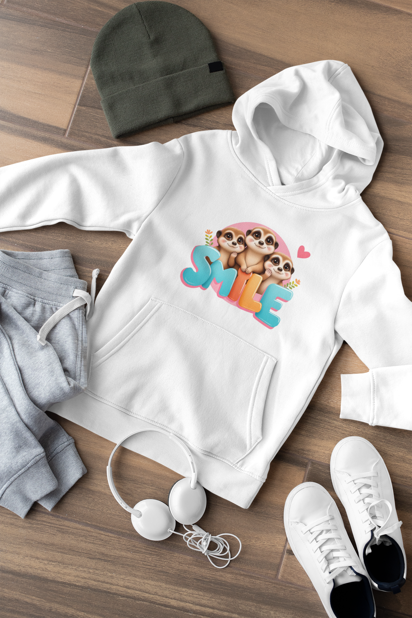 Smile Herz Erdmännchen Kinder Hoodie Pullover Bio Baumwolle Hochwertig Langlebig - Mini Cruiser Hoodie 2.0 ST/ST SH