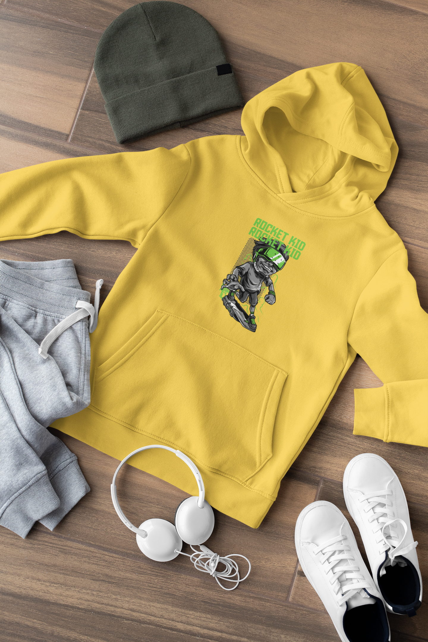 Hochwertiger Mittelschwerer Fleece-Hoodie für Jugendliche - Streetwear Skate Rocket Kid - Weltweit verfügbar - GL