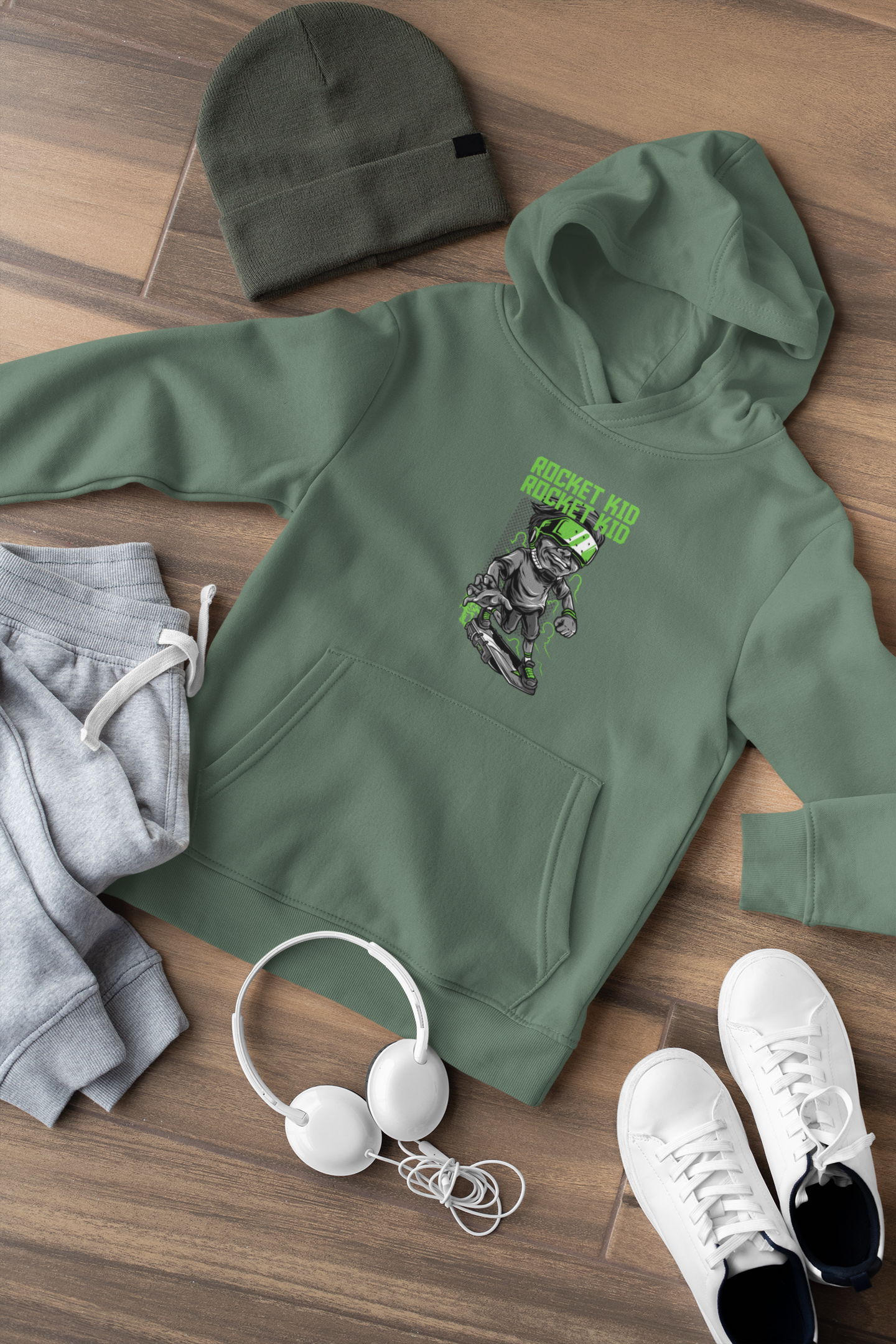 Hochwertiger Mittelschwerer Fleece-Hoodie für Jugendliche - Streetwear Skate Rocket Kid - Weltweit verfügbar - GL