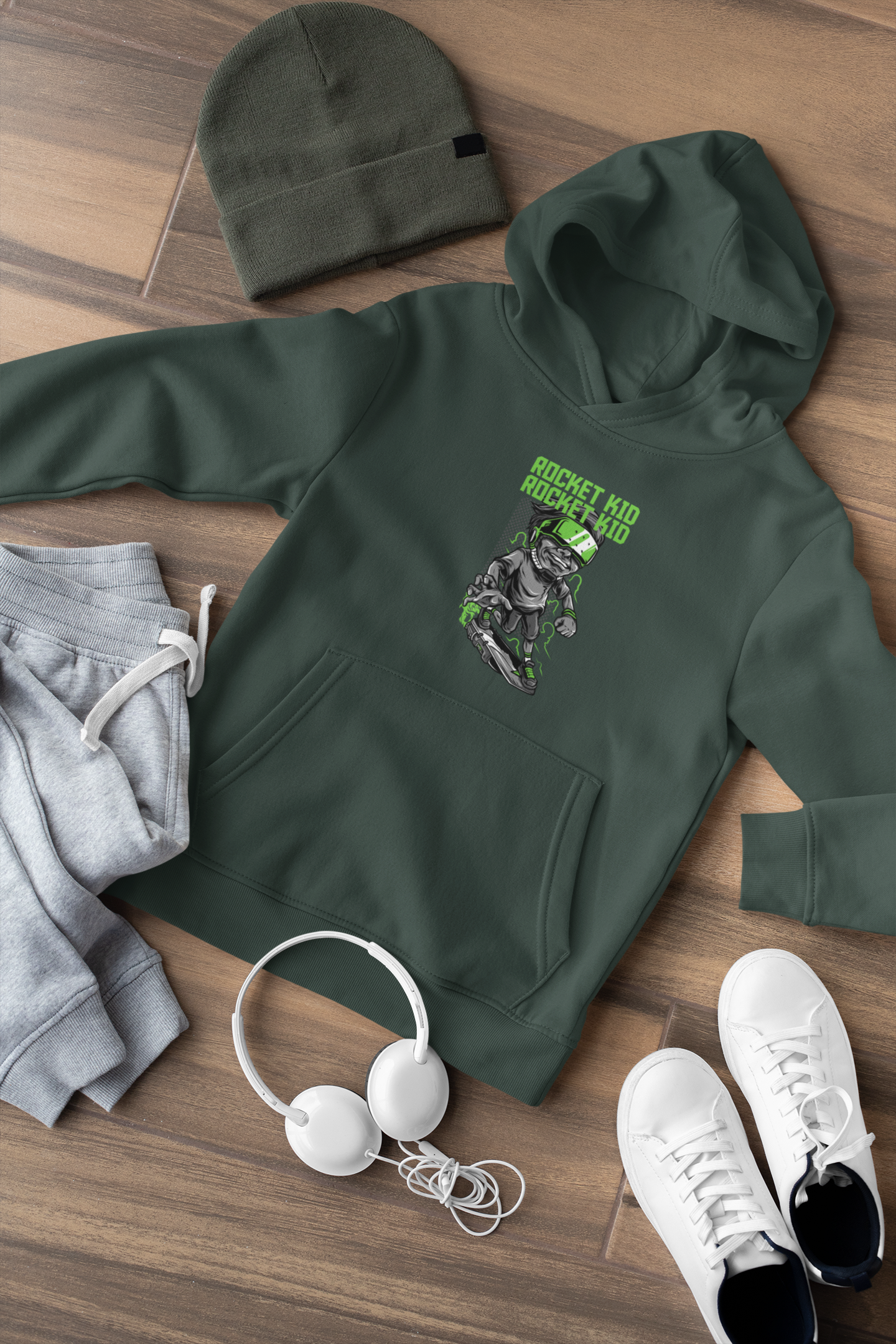 Hochwertiger Mittelschwerer Fleece-Hoodie für Jugendliche - Streetwear Skate Rocket Kid - Weltweit verfügbar - GL