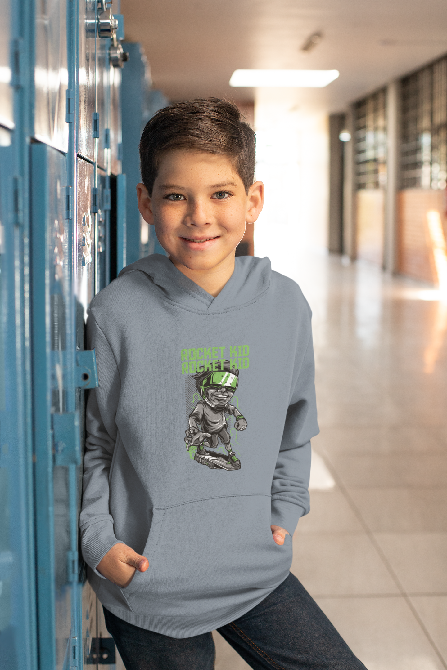 Hochwertiger Mittelschwerer Fleece-Hoodie für Jugendliche - Streetwear Skate Rocket Kid - Weltweit verfügbar - GL