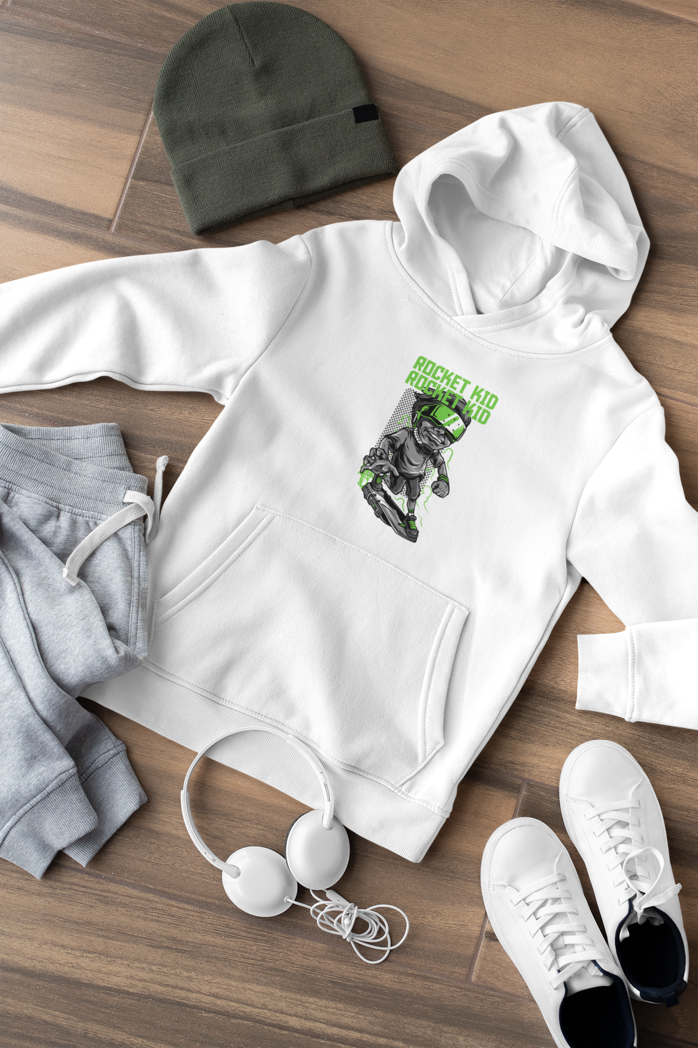 Hochwertiger Mittelschwerer Fleece-Hoodie für Jugendliche - Streetwear Skate Rocket Kid - Weltweit verfügbar - GL