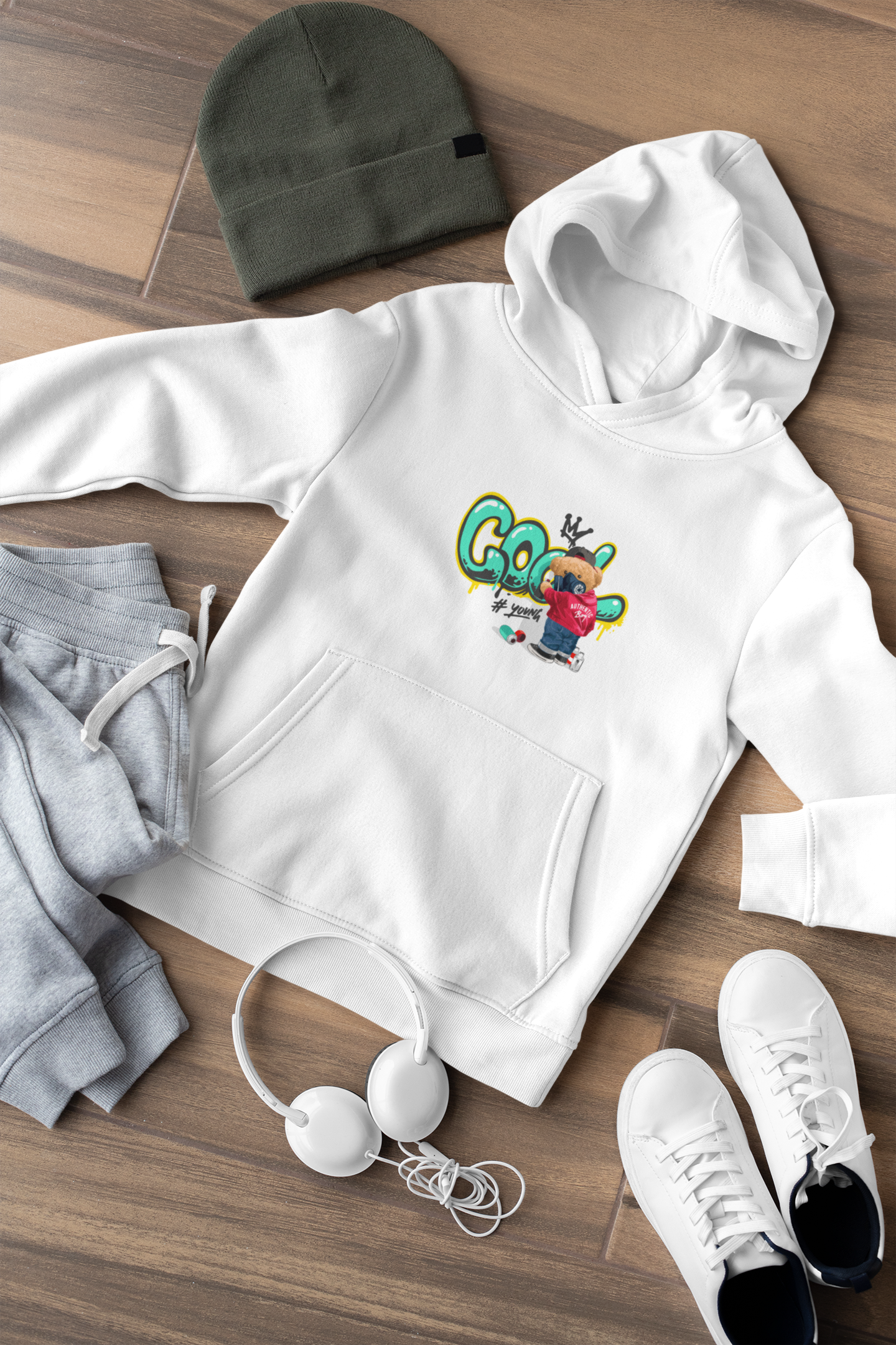 Hochwertiger Mittelschwerer Fleece-Hoodie für Jugendliche - Streetwear Street Art Teddy COOL #young - Weltweit verfügbar - GL