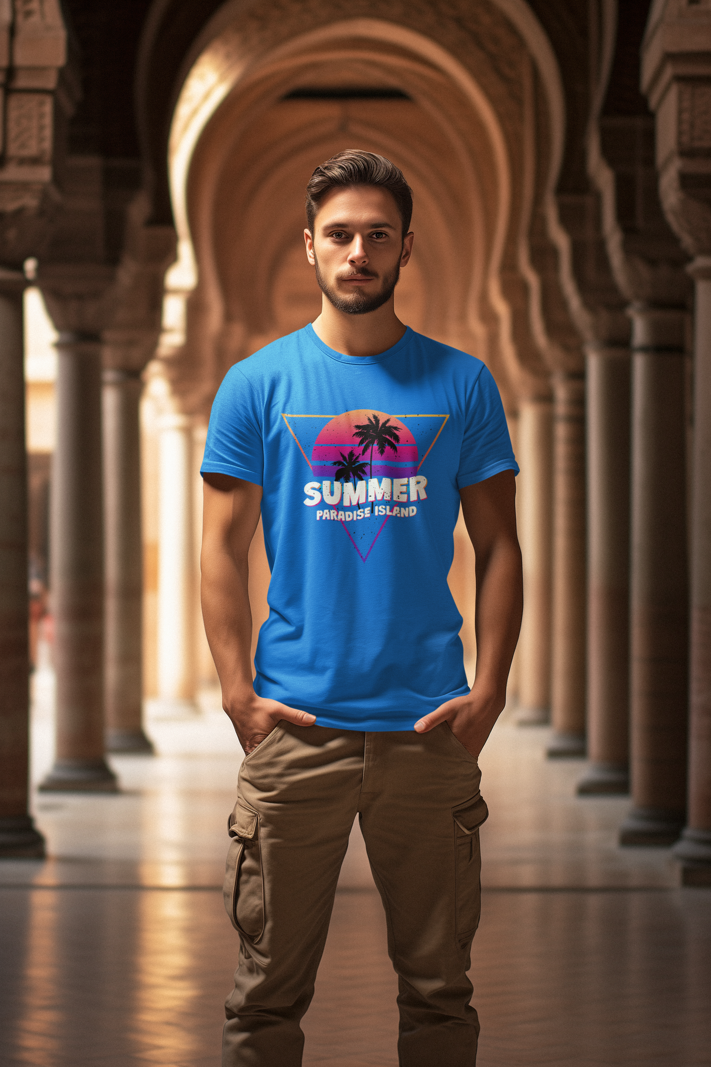 Summer Paradise Island Retro Sunset Creator Camiseta