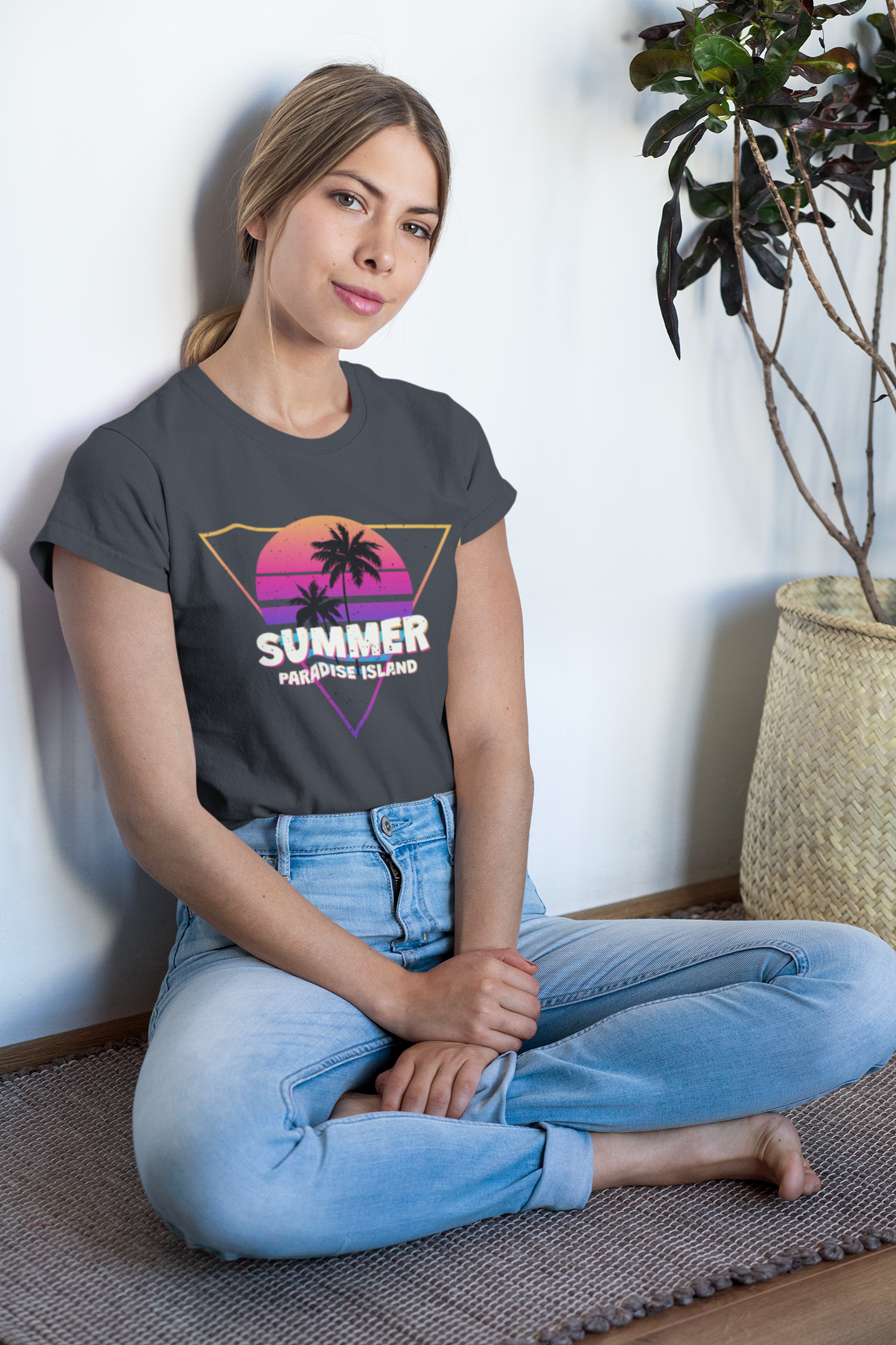 Summer Paradise Island Retro Sunset Front - Unisex Erwachsenen Bio Baumwolle Kurzarm Shirt Creator T-Shirt 2.0 ST/ST SH