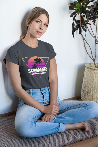 Summer Paradise Island Retro Sunset Front - Unisex Erwachsenen Bio Baumwolle Kurzarm Shirt Creator T-Shirt 2.0 ST/ST SH