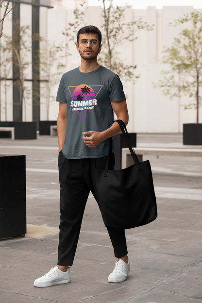 Summer Paradise Island Retro Sunset Front - Unisex Erwachsenen Bio Baumwolle Kurzarm Shirt Creator T-Shirt 2.0 ST/ST SH