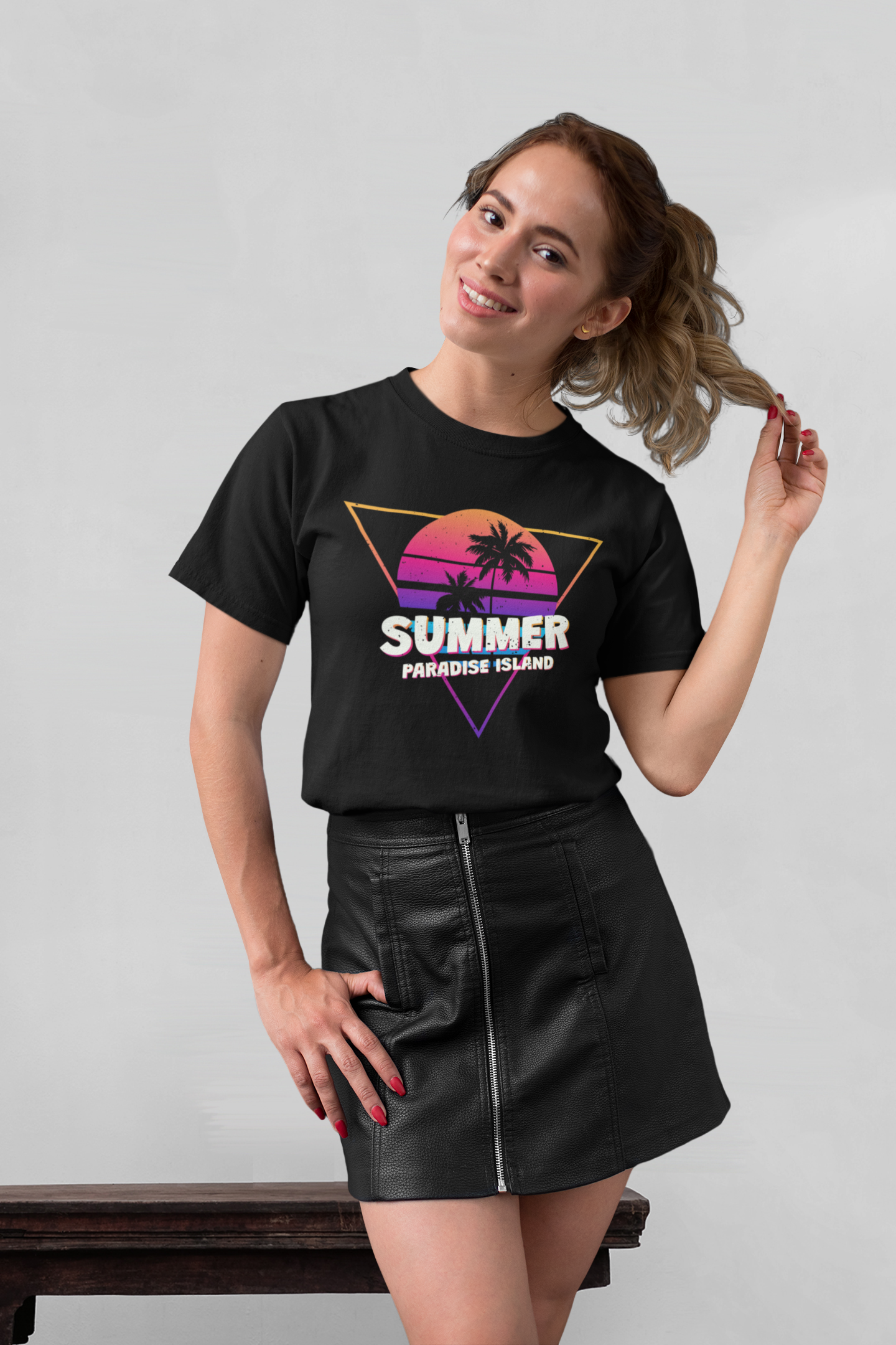 Summer Paradise Island Retro Sunset Front - Unisex Erwachsenen Bio Baumwolle Kurzarm Shirt Creator T-Shirt 2.0 ST/ST SH
