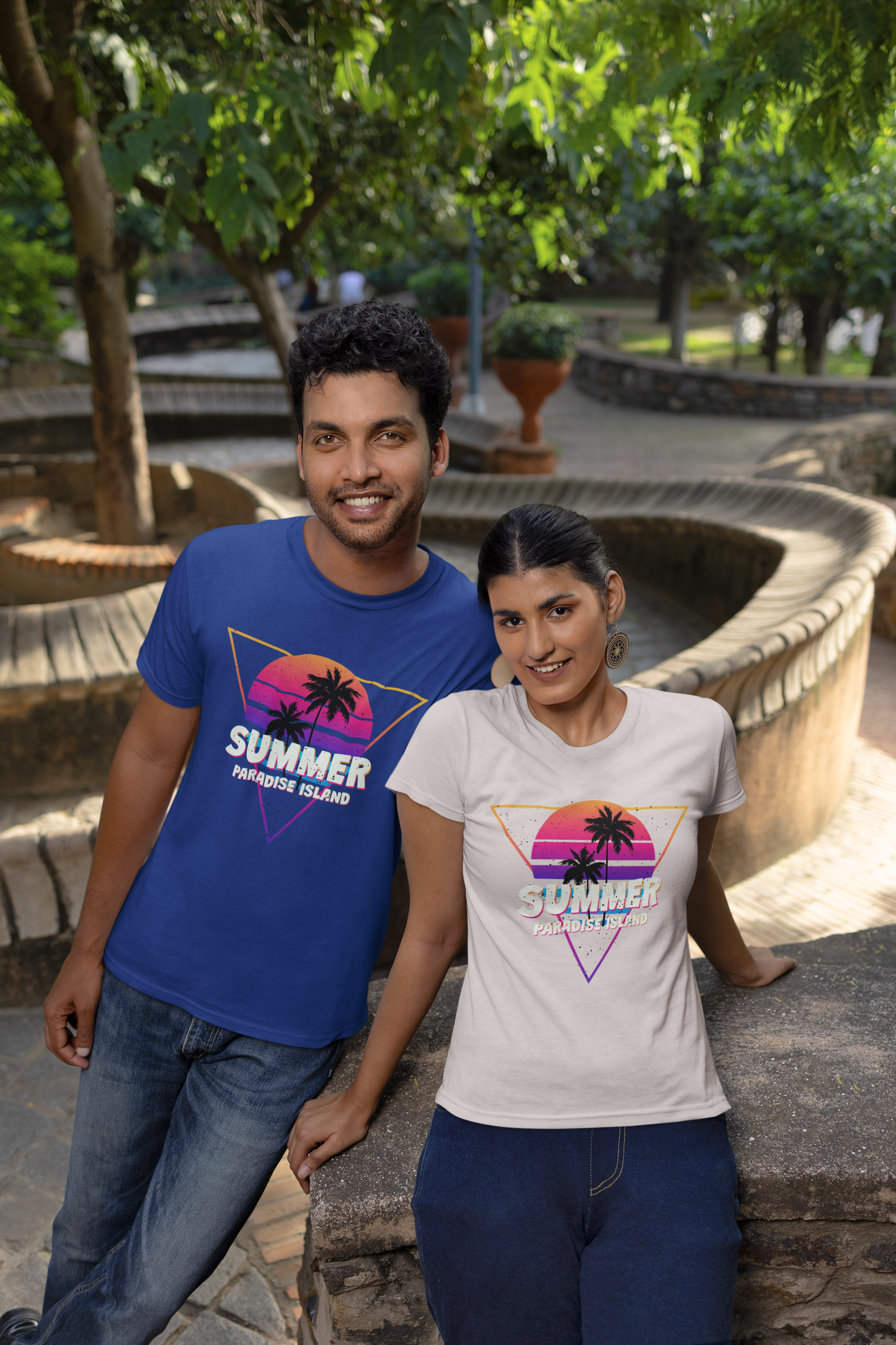 Summer Paradise Island Retro Sunset Front - Unisex Erwachsenen Bio Baumwolle Kurzarm Shirt Creator T-Shirt 2.0 ST/ST SH