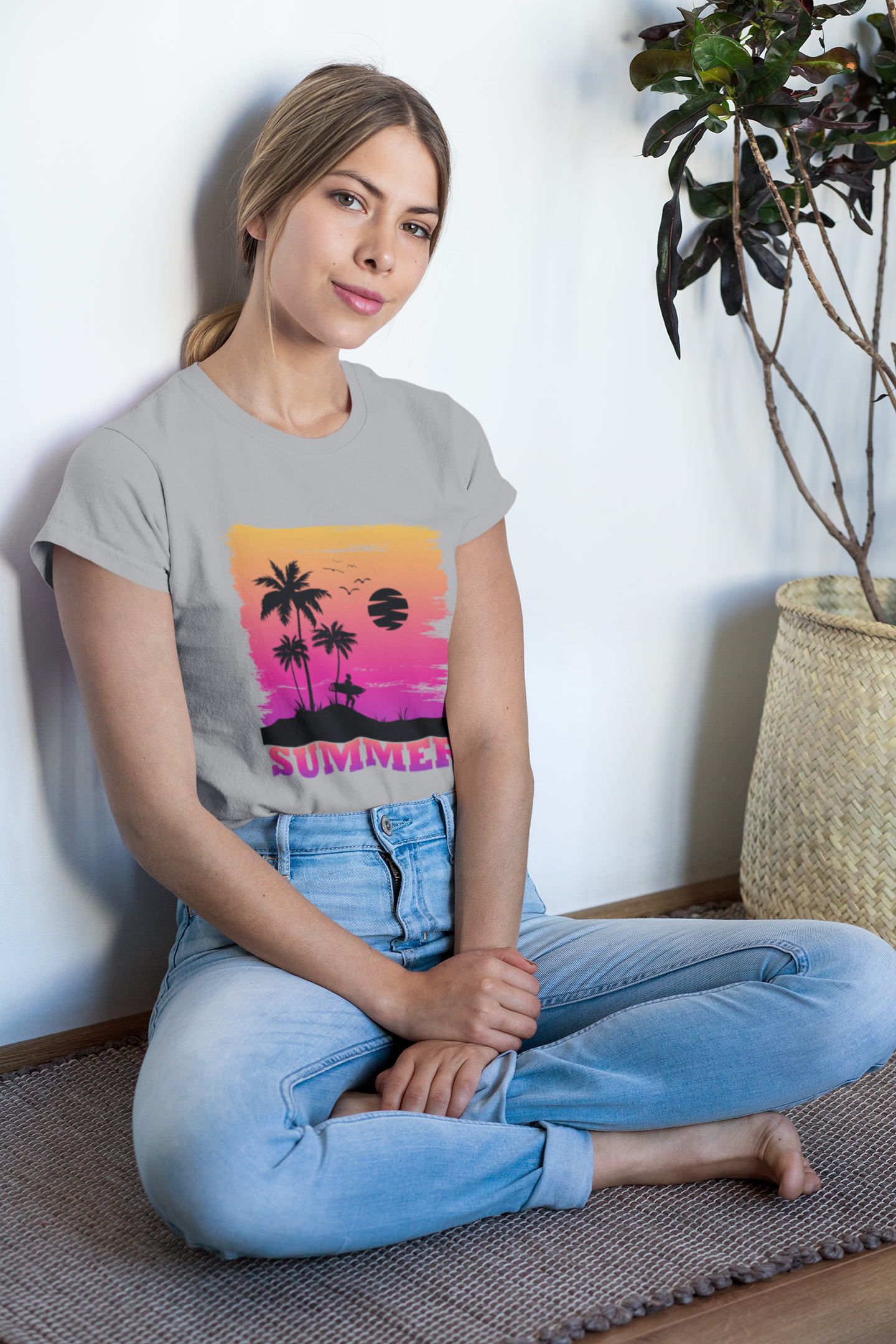 Summer Sunset Surfer Front  - Unisex Erwachsenen Bio Baumwolle Kurzarm Shirt Creator T-Shirt 2.0 ST/ST SH