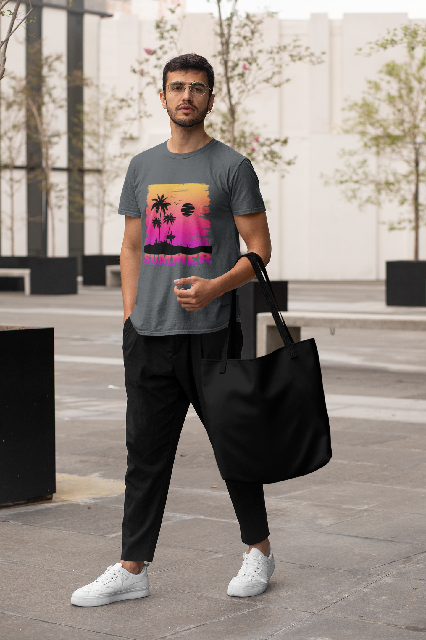 Summer Sunset Surfer Front  - Unisex Erwachsenen Bio Baumwolle Kurzarm Shirt Creator T-Shirt 2.0 ST/ST SH