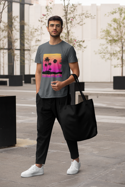 Summer Sunset Surfer Front  - Unisex Erwachsenen Bio Baumwolle Kurzarm Shirt Creator T-Shirt 2.0 ST/ST SH