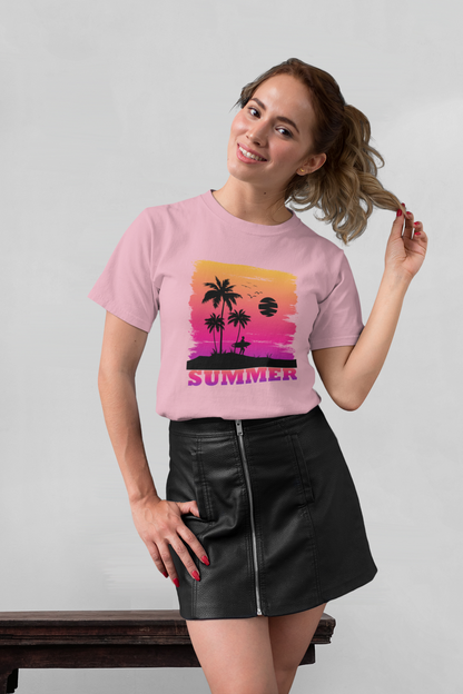 Summer Sunset Surfer Front  - Unisex Erwachsenen Bio Baumwolle Kurzarm Shirt Creator T-Shirt 2.0 ST/ST SH