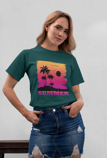 Summer Sunset Surfer Front  - Unisex Erwachsenen Bio Baumwolle Kurzarm Shirt Creator T-Shirt 2.0 ST/ST SH