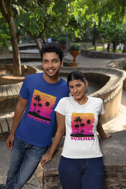 Summer Sunset Surfer Front  - Unisex Erwachsenen Bio Baumwolle Kurzarm Shirt Creator T-Shirt 2.0 ST/ST SH