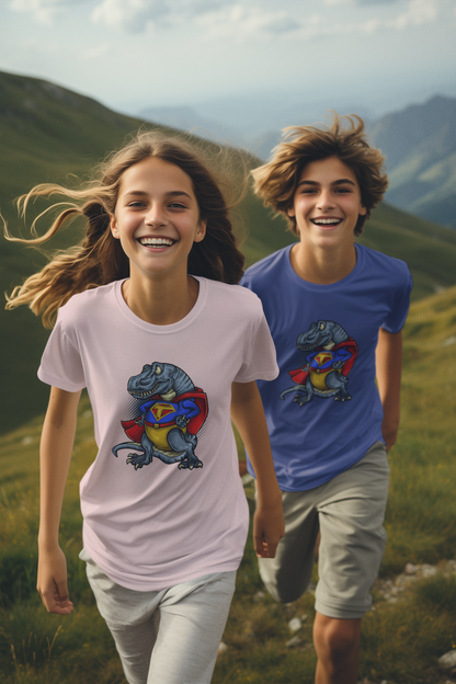 Super T-Rex Dinosaurier - Kinder T-Shirt Kurzarm-Shirt Baumwolle Hochwertig Langlebig - T-Shirt Kids BC SH