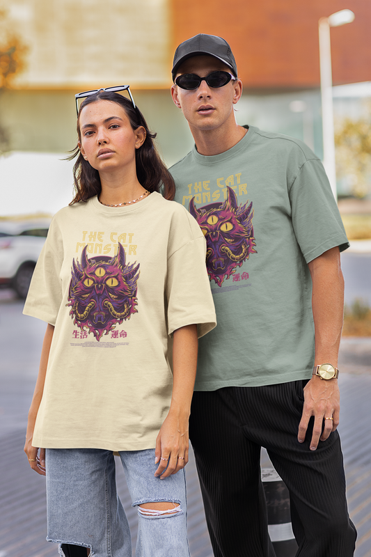 THE CAT MONSTER Warrior Streetwear Frontprint - Freestyler Bio Oversized Unisex T-Shirt Erwachsene SH