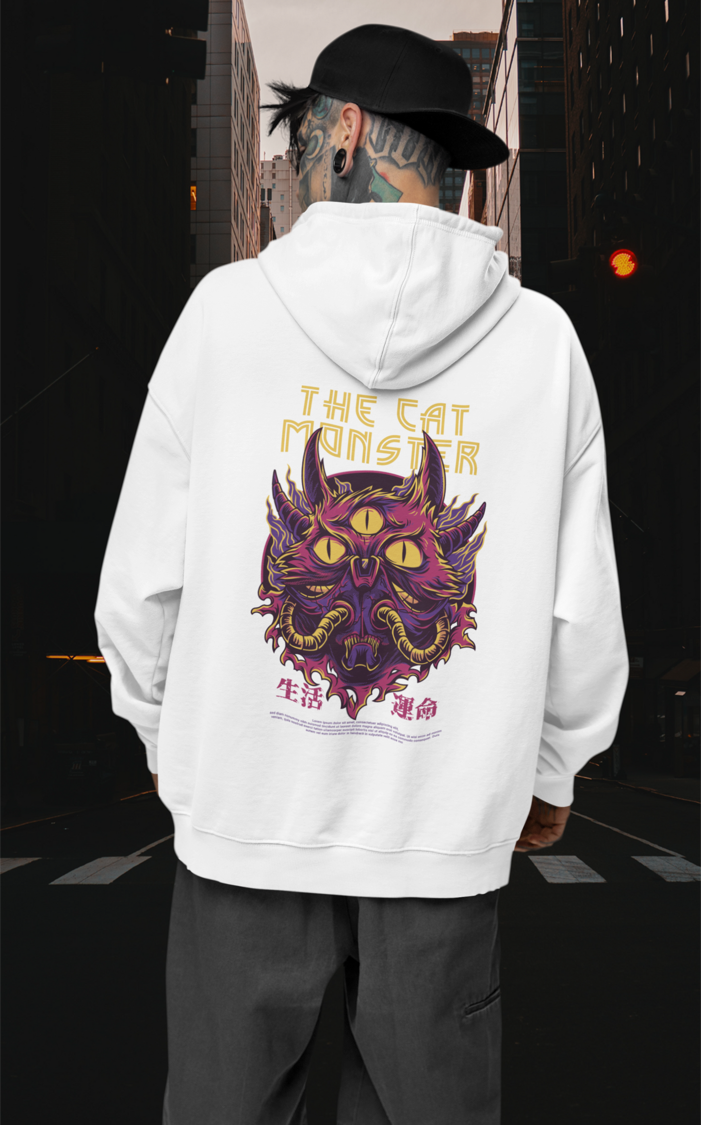 THE CAT MONSTER Warrior Streetwear - Slammer Bio Oversized Unisex Hoodie Erwachsenen SH