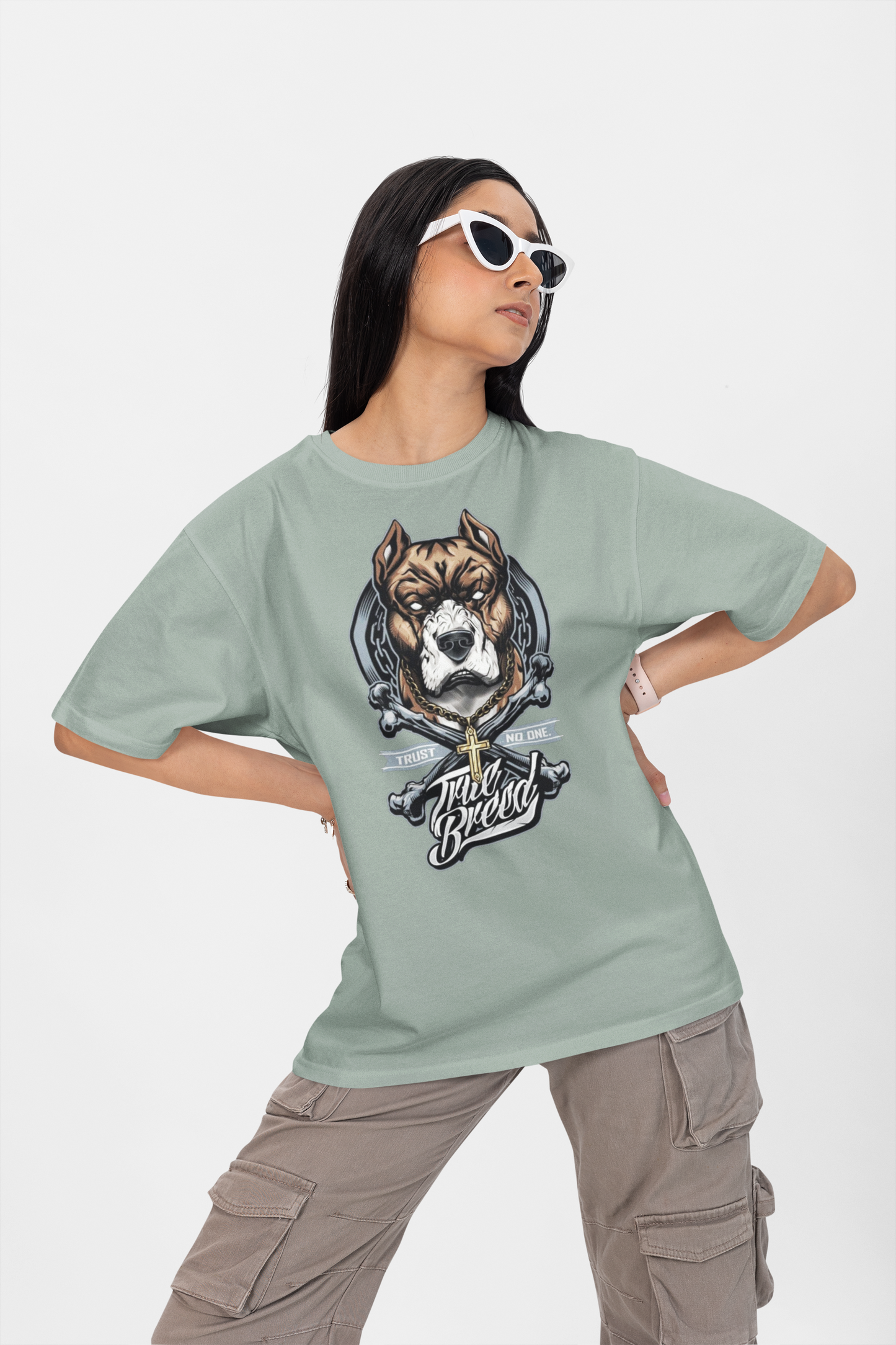 TRUE BREED NO TRUST Streetwear Backprint - Freestyler Organic Oversized Unisex Tshirt Adult SH