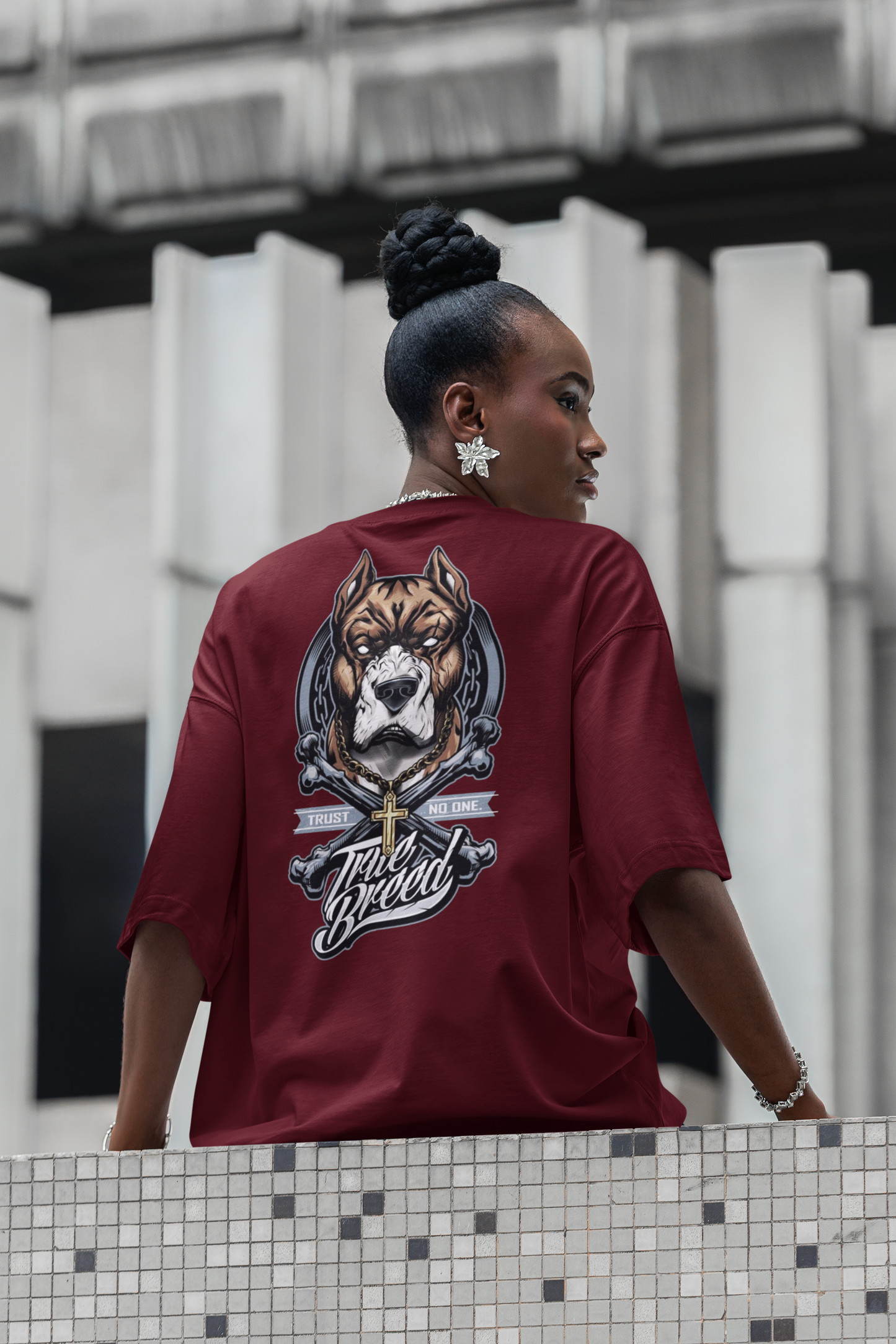 TRUE BREED NO TRUST Streetwear Backprint - Freestyler Organic Oversized Unisex T-Shirt Adult SH