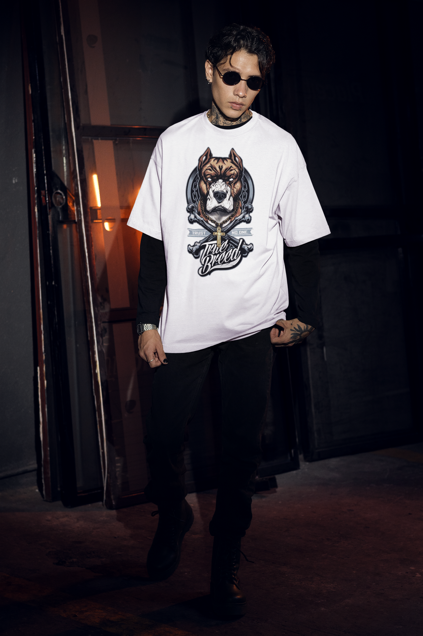 TRUE BREED NO TRUST Streetwear Backprint - Freestyler Organic Oversized Unisex Tshirt Adult SH