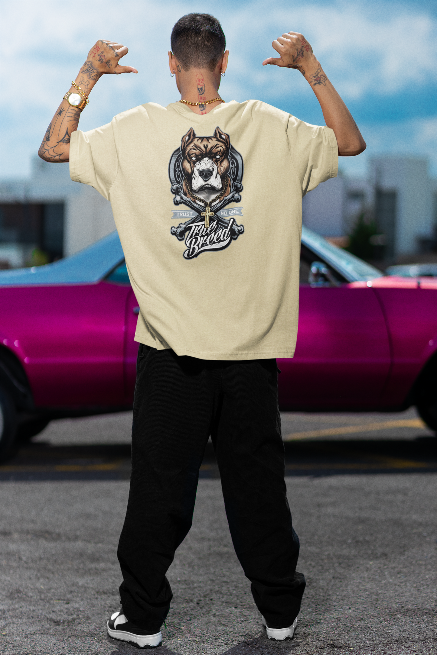 TRUE BREED NO TRUST Streetwear Backprint - Freestyler Organic Oversized Unisex T-Shirt Adult SH