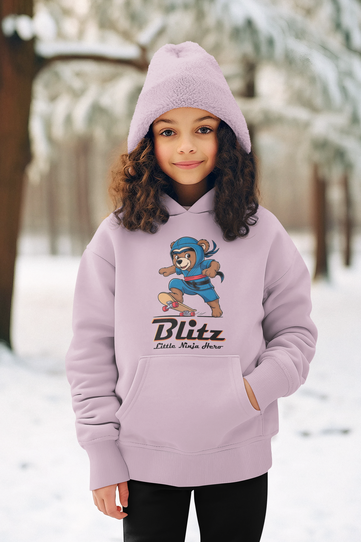 Teddy Blitz Mittelschwerer Fleece-Hoodie für Jugendliche - Teddy Blitz Little Ninja Skater Hero - Weltweit verfügbar - GL