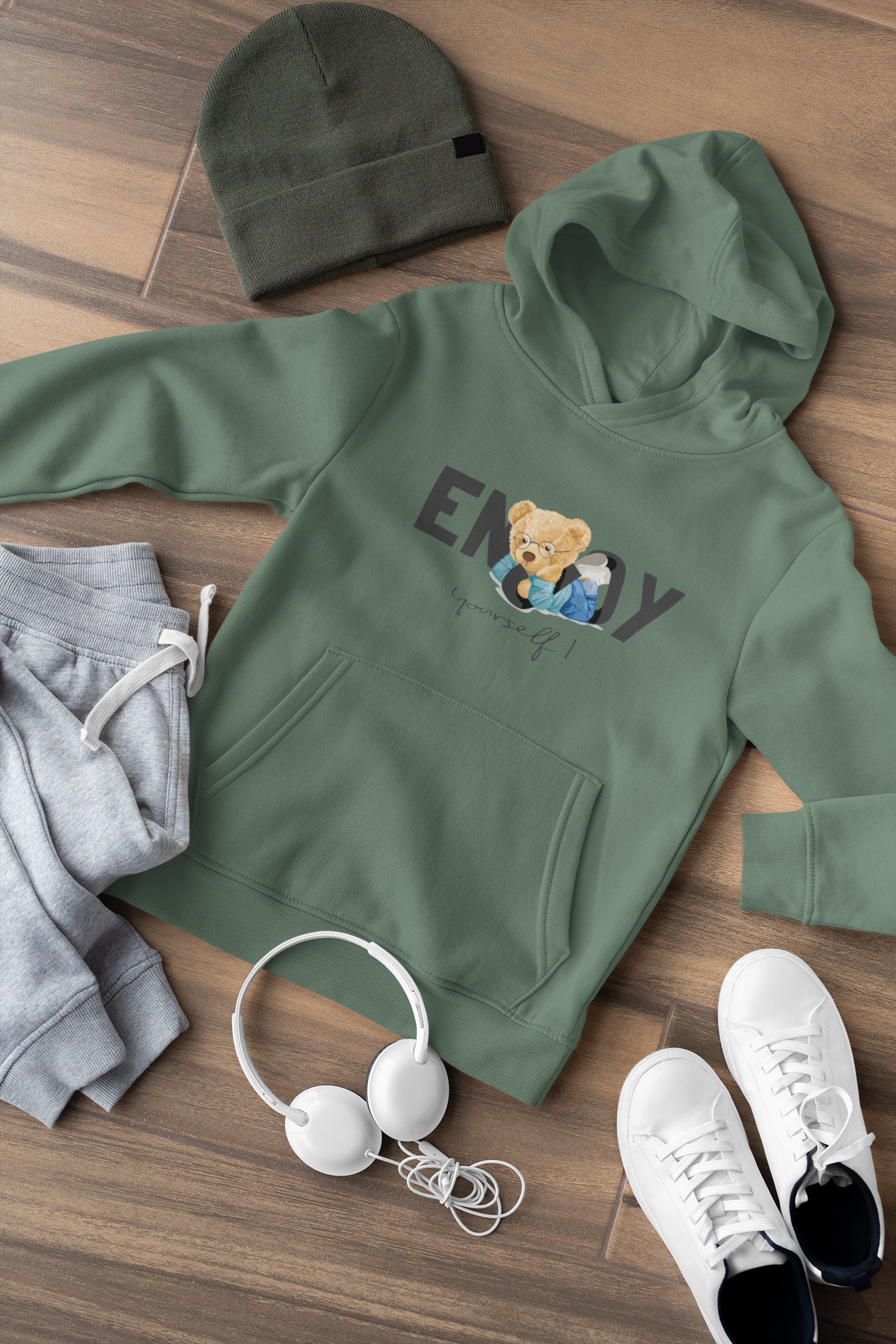 Hochwertiger Mittelschwerer Fleece-Hoodie für Jugendliche - Teddy Enjoy yourself - Weltweit verfügbar - GL