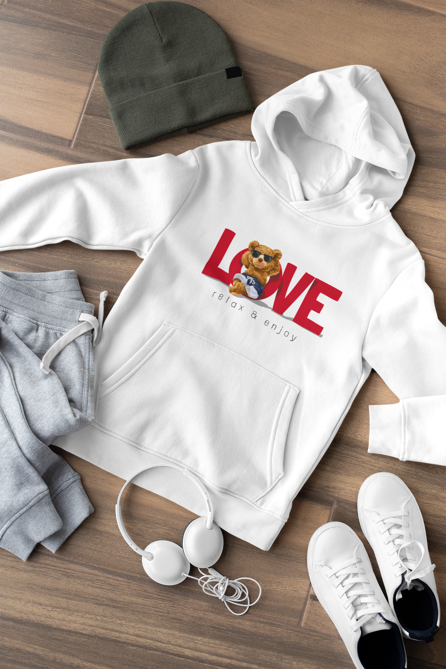 Hochwertiger Mittelschwerer Fleece-Hoodie für Jugendliche - Teddy Love relax and enjoy - Weltweit verfügbar - GL