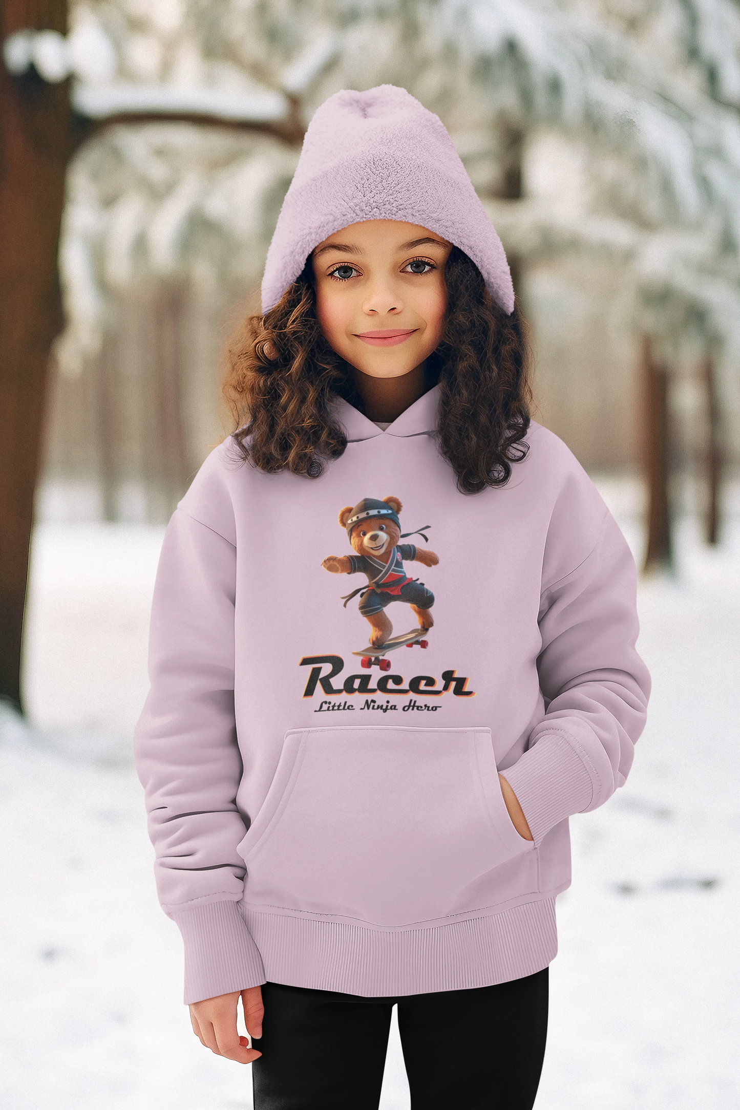 Teddy Racer Mittelschwerer Fleece-Hoodie für Jugendliche - Teddy Racer Little Ninja Skater Hero - Weltweit verfügbar - GL