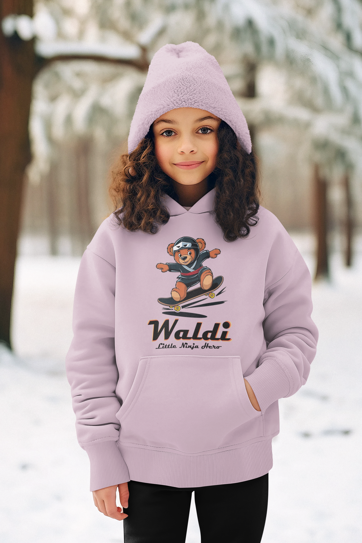 Teddy Waldi Mittelschwerer Fleece-Hoodie für Jugendliche - Teddy Waldi Little Ninja Skater Hero - Weltweit verfügbar - GL