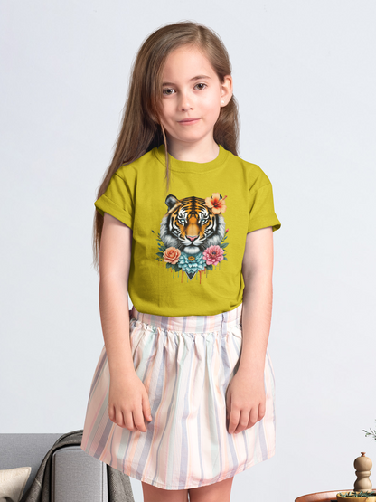 Tiger Passion in Blumen FlowerPower Front - Unisex Bio Kinder T-Shirt ST/ST SH