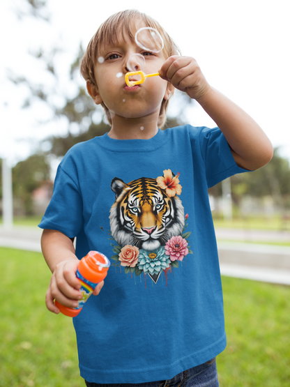 Tiger Passion in Blumen FlowerPower Front - Unisex Bio Kinder T-Shirt ST/ST SH