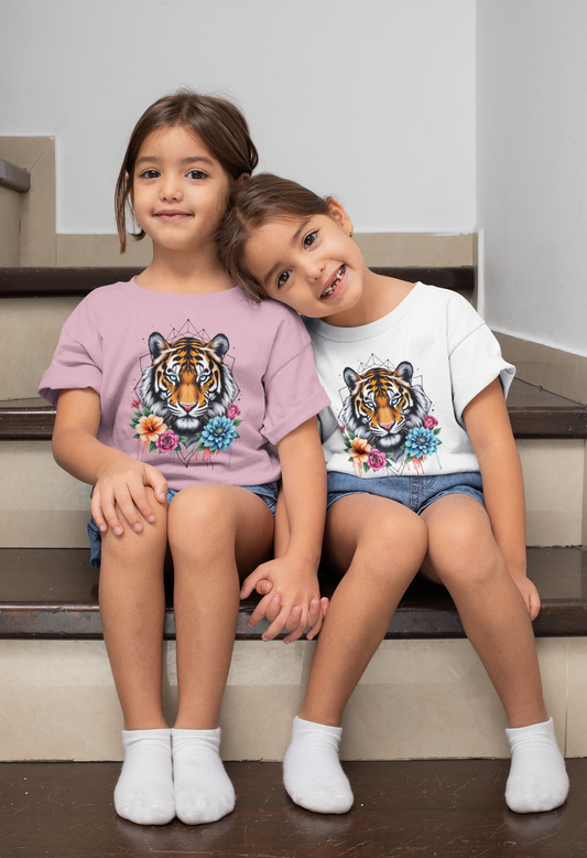 Tiger Passion in Blumen Flower Power II - Unisex Kinder Mini Creator T-Shirt SH