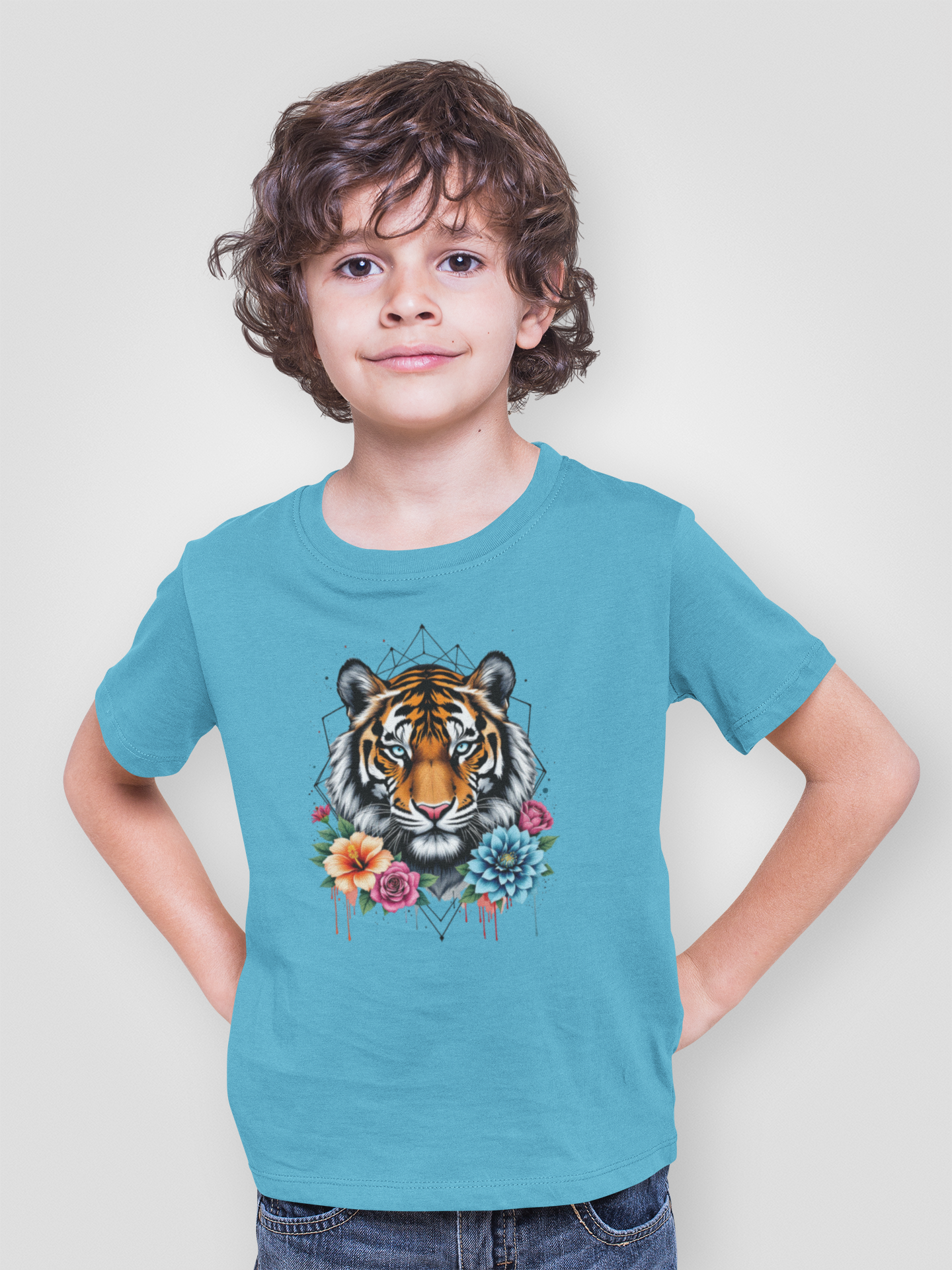 Tiger Passion in Blumen Flower Power II - Unisex Kinder Mini Creator T-Shirt SH