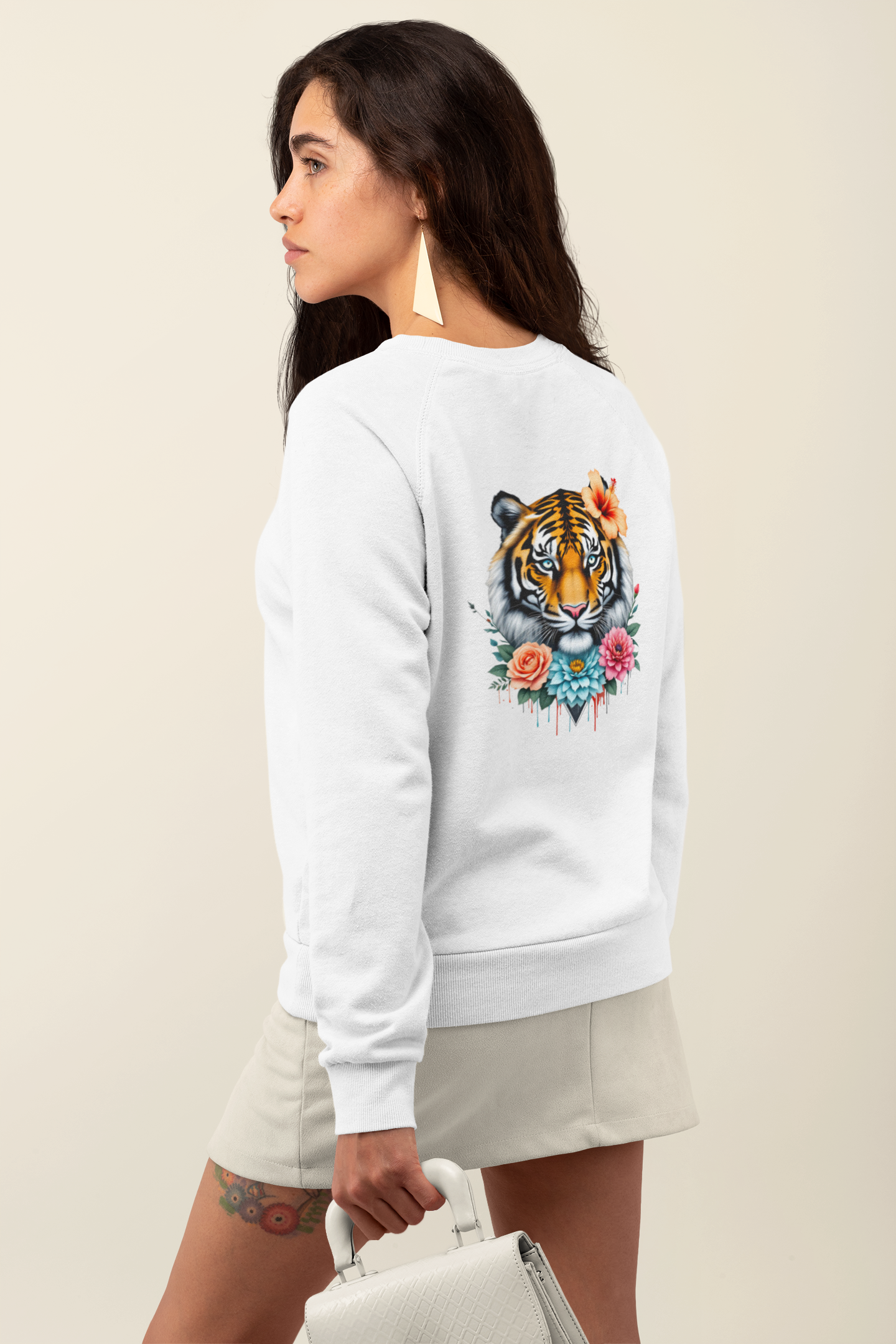 Tiger Passion in Blumen FlowerPower Back - Unisex Bio Changer Sweatshirt ST/ST SH