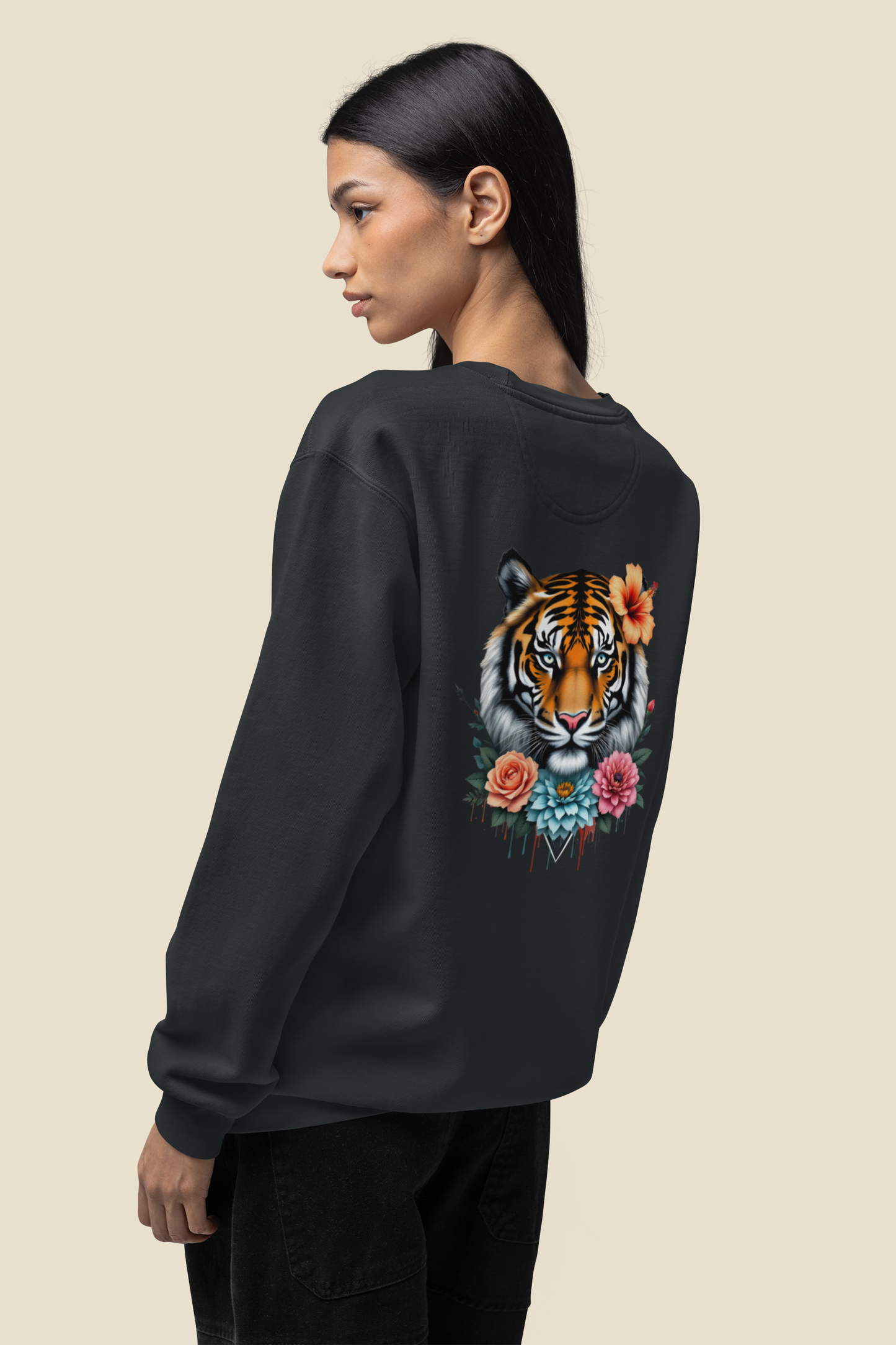 Tiger Passion in Blumen FlowerPower Back - Unisex Bio Changer Sweatshirt ST/ST SH