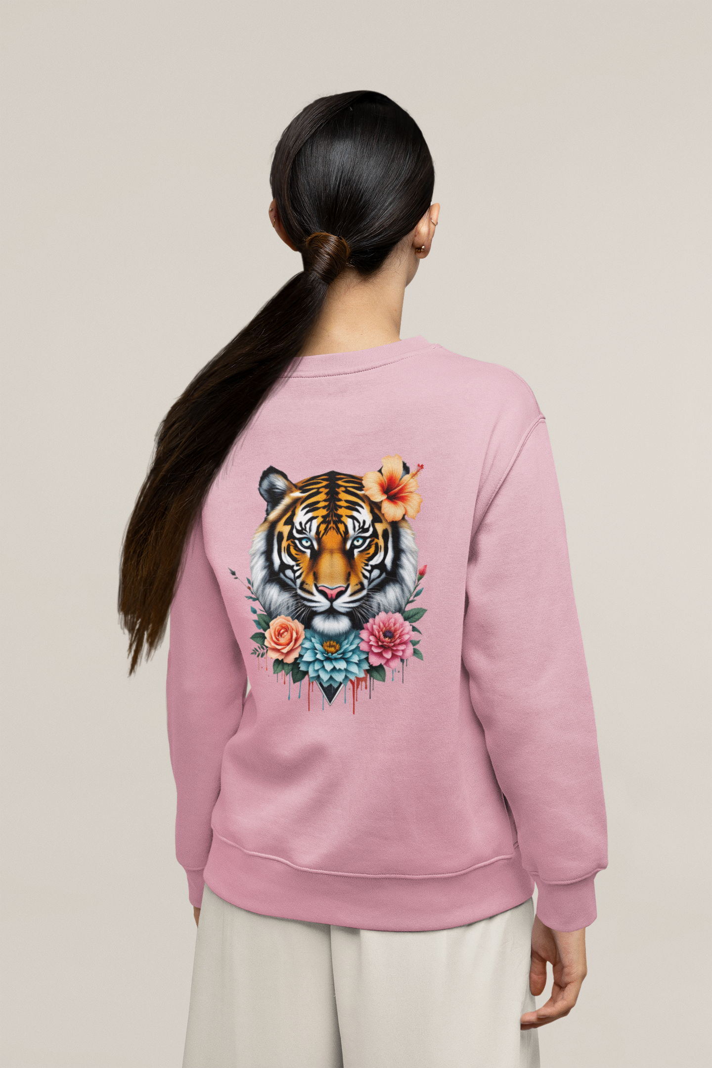 Tiger Passion in Blumen FlowerPower Back - Unisex Bio Changer Sweatshirt ST/ST SH