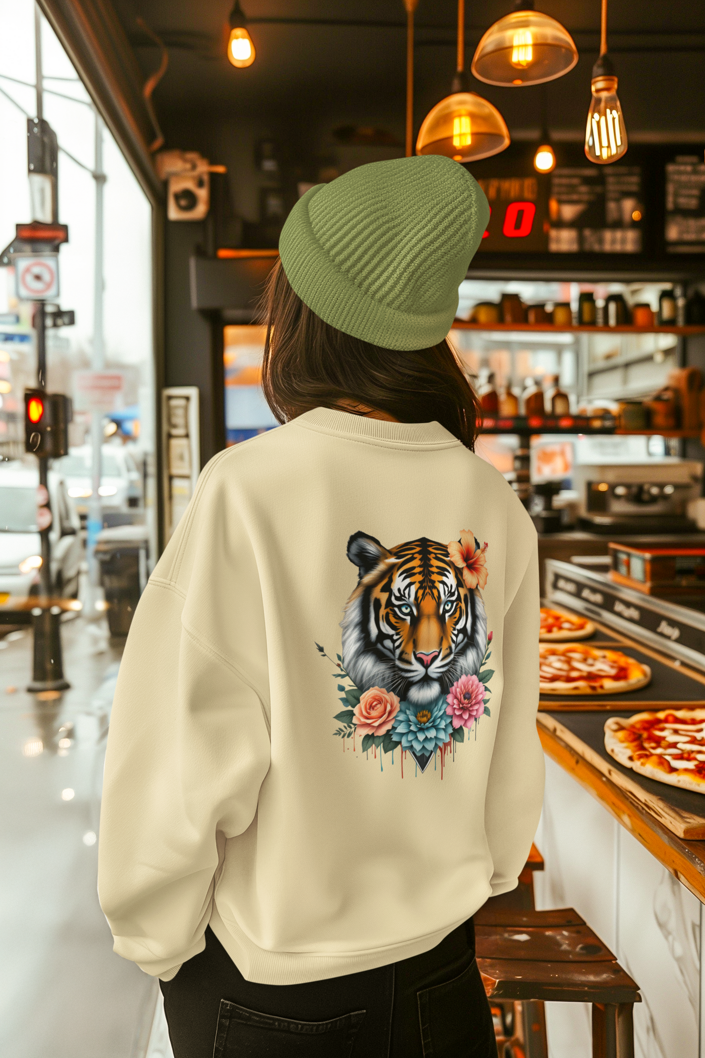 Tiger Passion in Blumen FlowerPower Back - Unisex Bio Changer Sweatshirt ST/ST SH