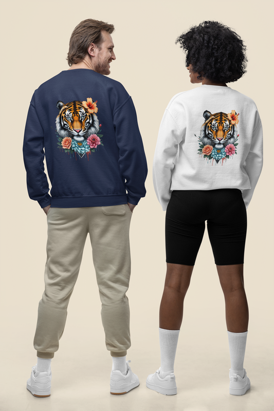 Tiger Passion in Blumen FlowerPower Back - Unisex Bio Changer Sweatshirt ST/ST SH