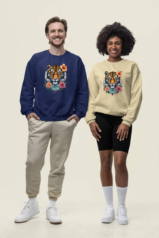 Tiger Passion in Blumen FlowerPower Front - Unisex Bio Changer Sweatshirt ST/ST SH