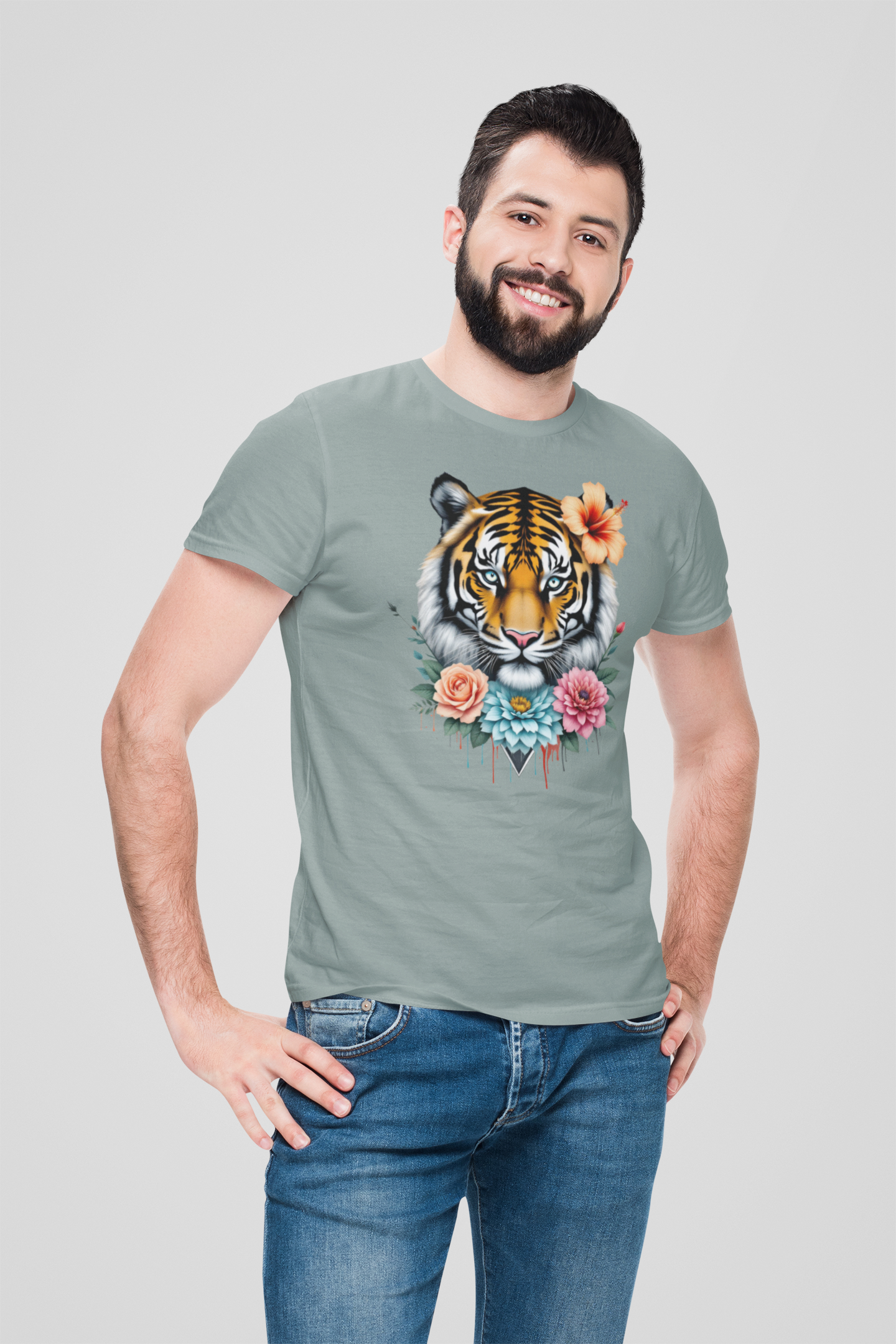 Tiger Passion in Blumen FlowerPower Front - Unisex Bio Creator T-Shirt ST/ST SH