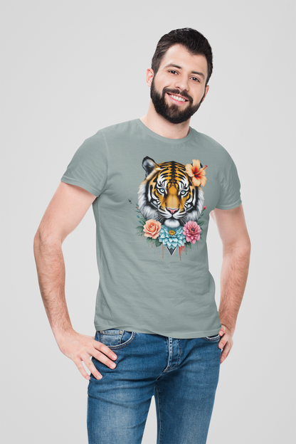 Tiger Passion in Blumen FlowerPower Front - Unisex Bio Creator T-Shirt ST/ST SH