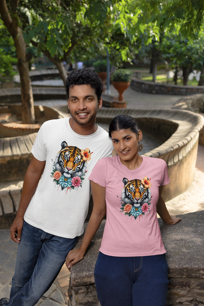 Tiger Passion in Blumen FlowerPower Front - Unisex Bio Creator T-Shirt ST/ST SH