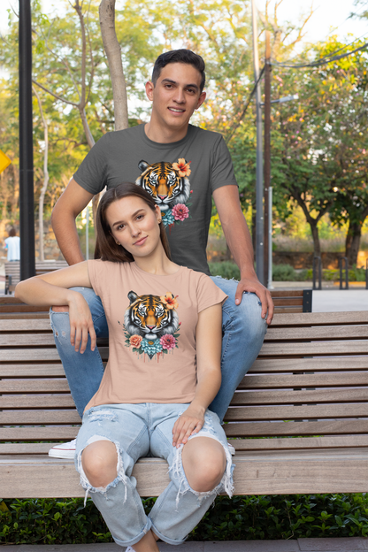 Tiger Passion in Blumen FlowerPower Front - Unisex Bio Creator T-Shirt ST/ST SH