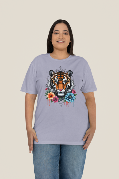Tiger Passion in Blumen FlowerPower II Front - Unisex Bio Erwachsenen Creator T-Shirt ST/ST SH